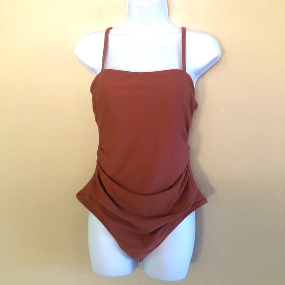 CUPSHE Women's Square Neck Tummy Control Rushed Strappy One Piece Swimwear Sz M - Picture 1 of 12